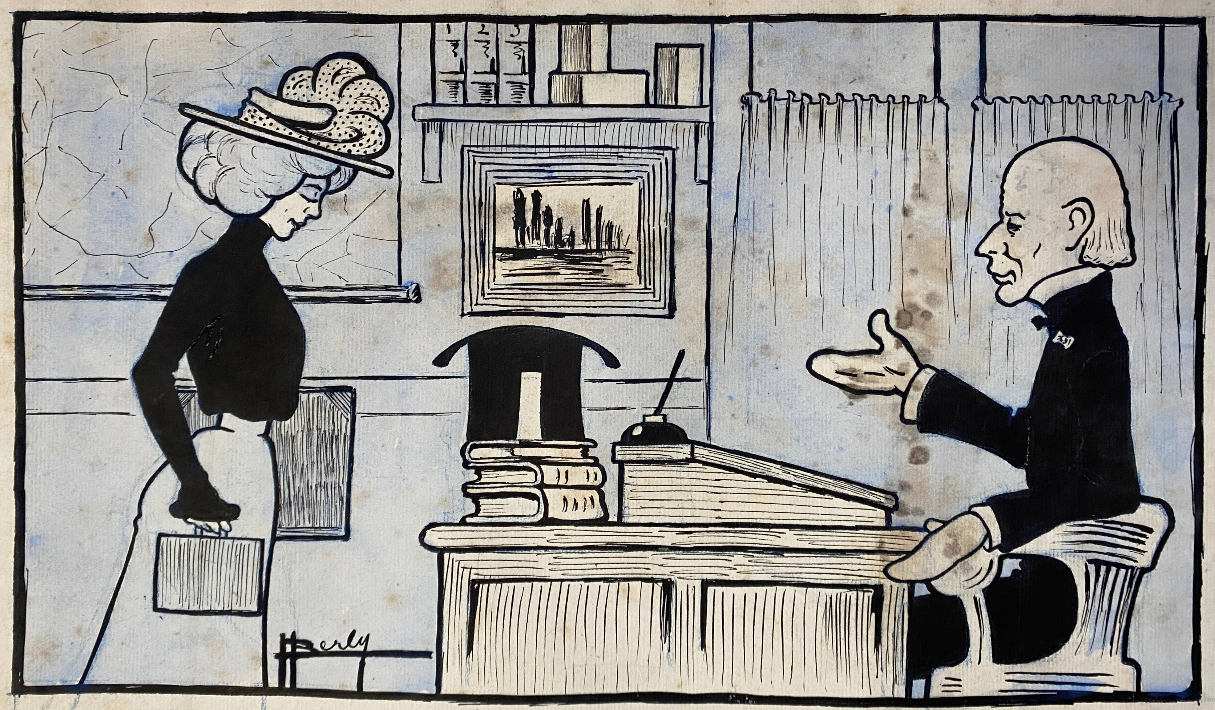 Pair of old cartoons Presse signed Dandurand and Berly