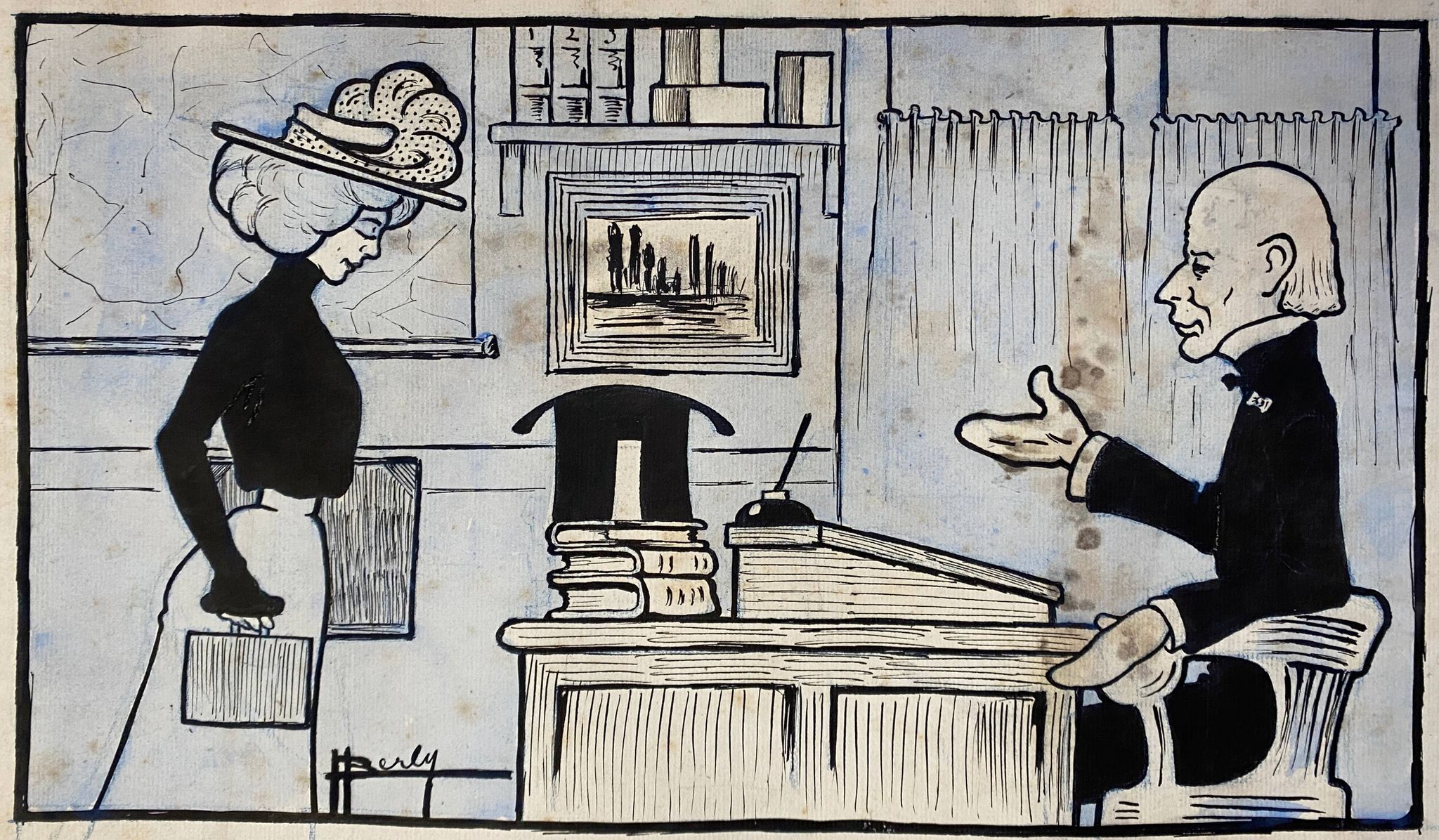 Pair of old cartoons Presse signed Dandurand and Berly