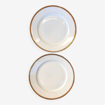Set of 2 porcelain dinner plates with gold spike edging