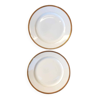 Lot de 2 assiettes plates en Porcelaine liseré épi doré