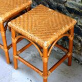 Tabouret rotin et osier, chevet vintage année 70