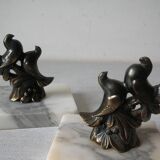 Old pair of bookends paperweight couple of birds marble spelter retro office decor