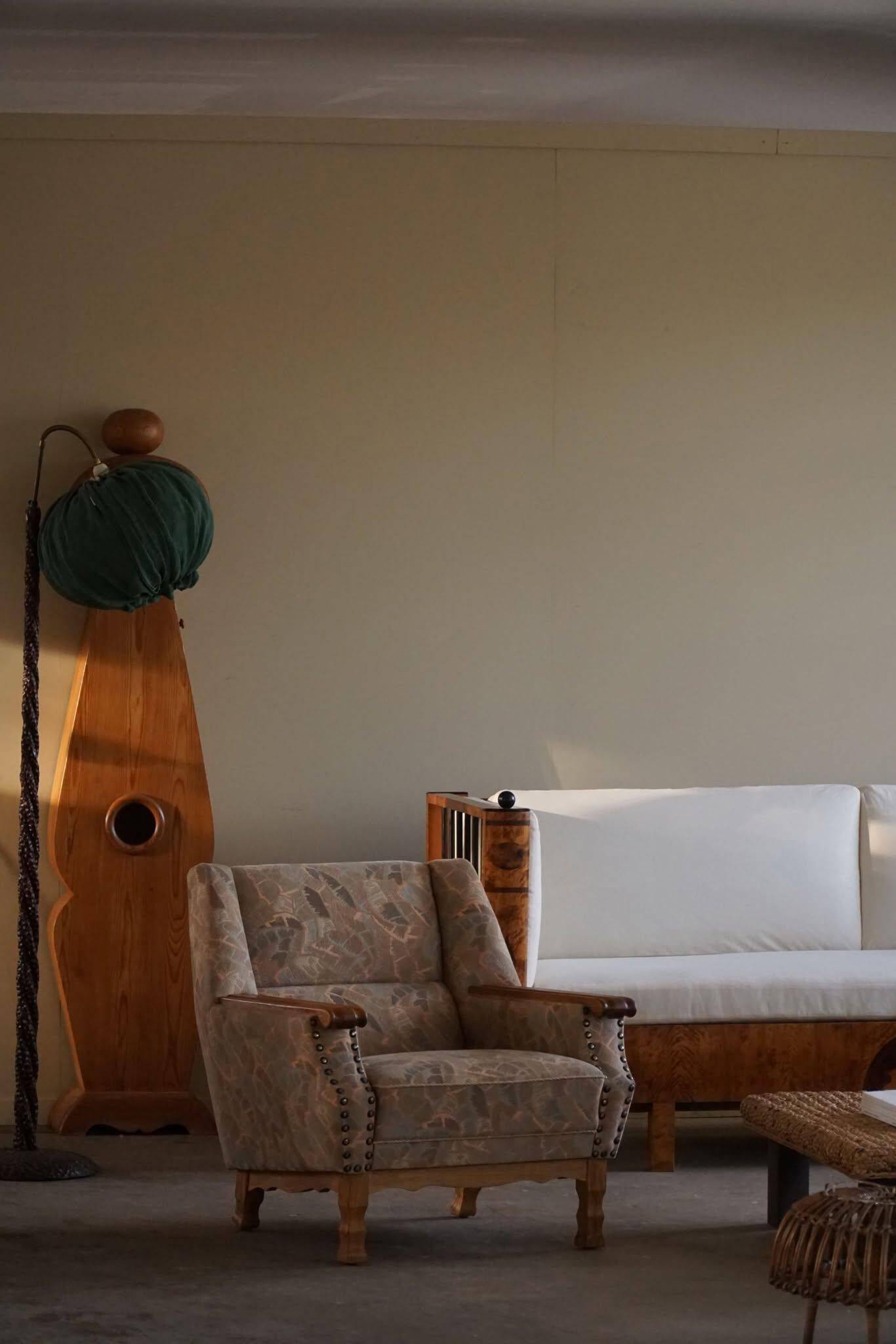 Mid-century modern Danish, pair of oak armchairs with original fabric, 1960s.