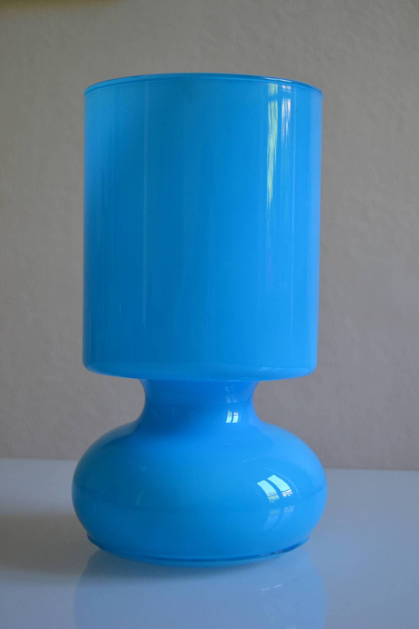 Ikea Lykta lamp in vintage blue opaline glass from the 1980s.