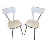 Pair of antique chrome metal chairs + white formica seat & back