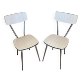 Pair of antique chrome metal chairs + white formica seat & back