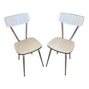 Paire de chaise ancienne metal chromé + assise & dossier formica blanc