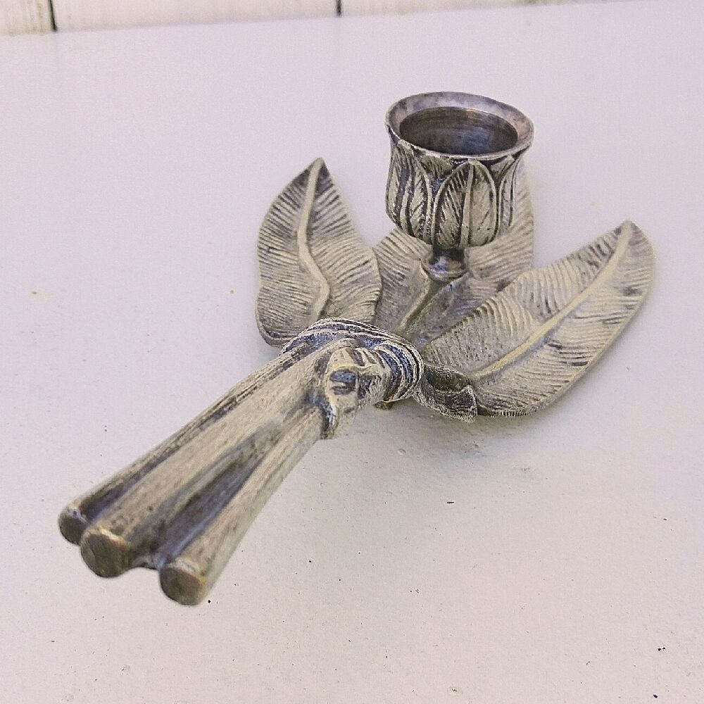 Silver bronze hand candle holder XIXth