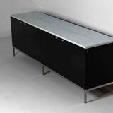 Black Executive Florence Knoll sideboard with metal handles, 1970s