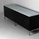 Buffet Florence Knoll noir de style exécutif avec poignées en métal, années 1970