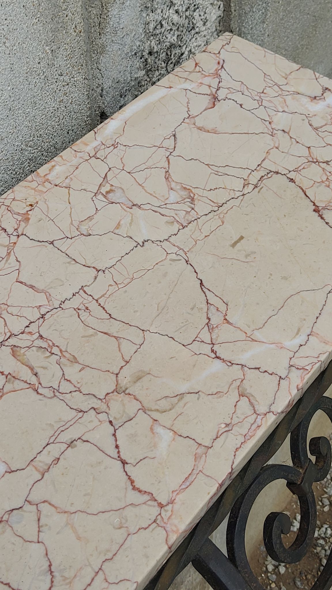 Console of wall lamp of the 50s in wrought iron and marble top