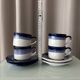 Set of 4 Vintage Studio Pottery Cups & Saucers – Hand Glazed Blue & White