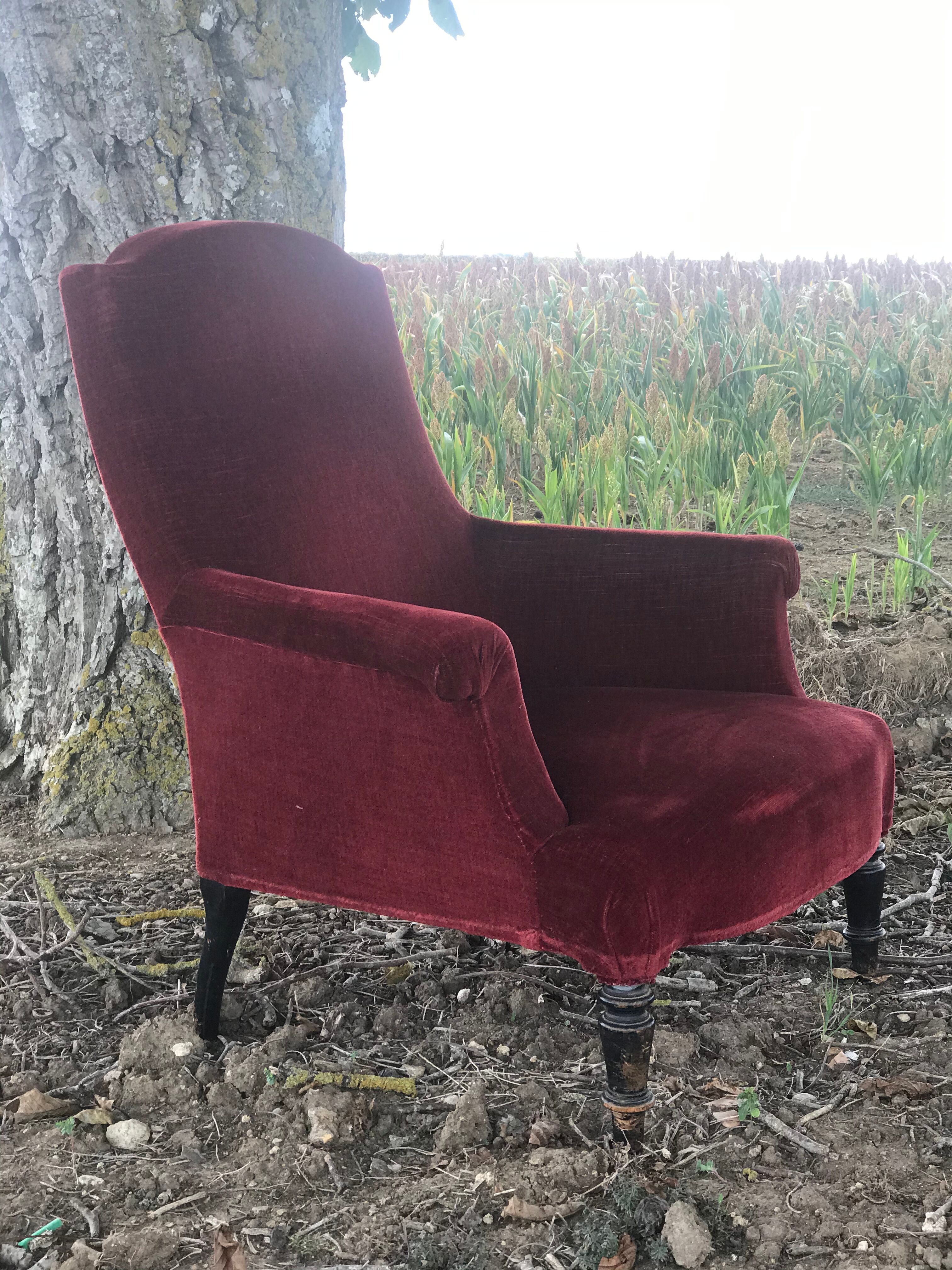 Bordeaux velvet english armchair