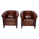 Vintage Dutch Cognac Leather Club Chairs, Set of 2