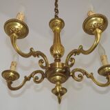 French Vintage Mid-Century Bronze 5-Light Traditional Style Chandelier