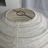 Suspension in rattan and natural japanese linen lantern shape h70 d50