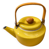 Antique michael lax teapot for copco yellow enameled metal + wooden handle #b274