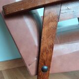 Scandinavian armchair in brown leatherette and wood