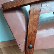 Scandinavian armchair in brown leatherette and wood