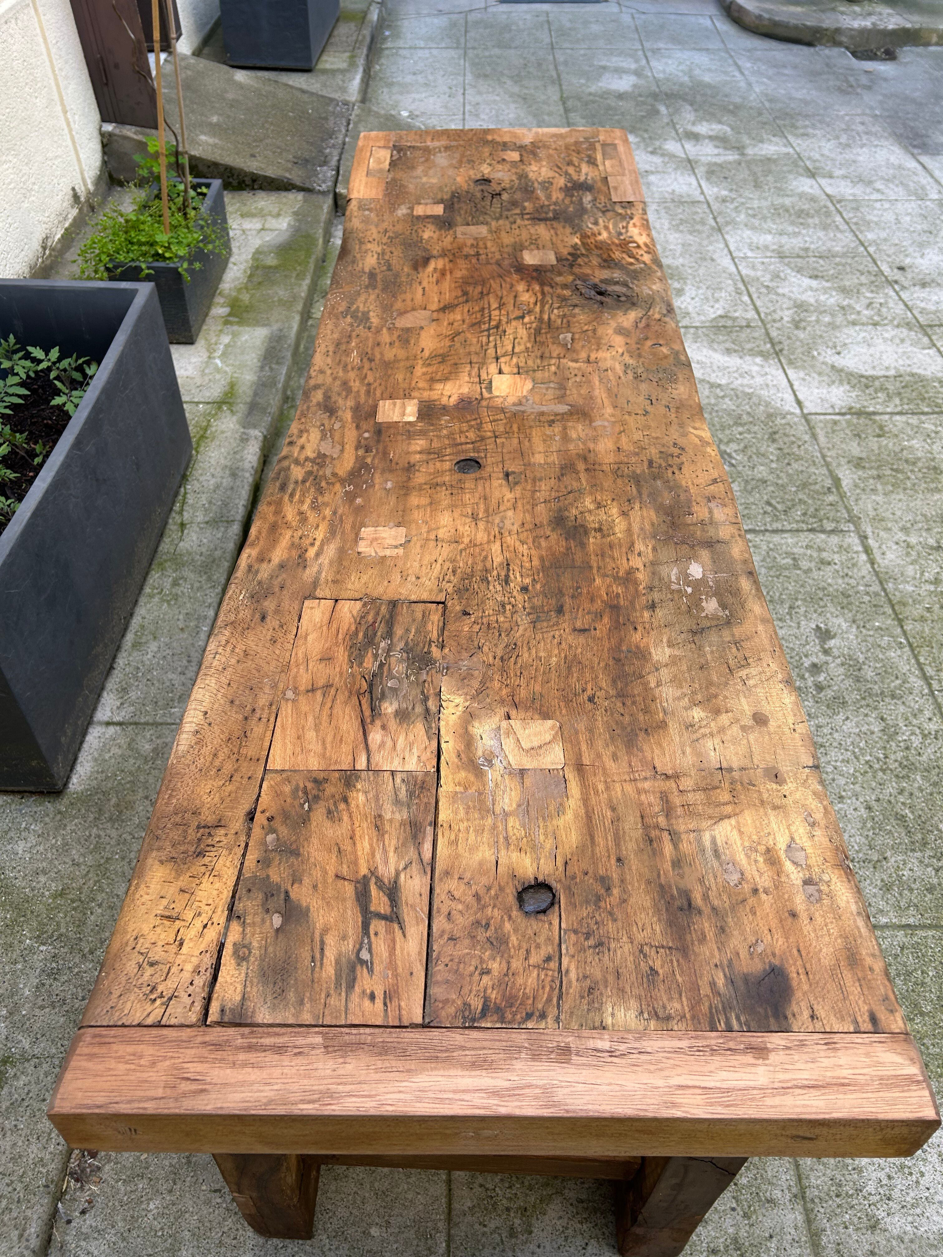 Old beech wood carpenter's workbench – over 100 years old – rustic style