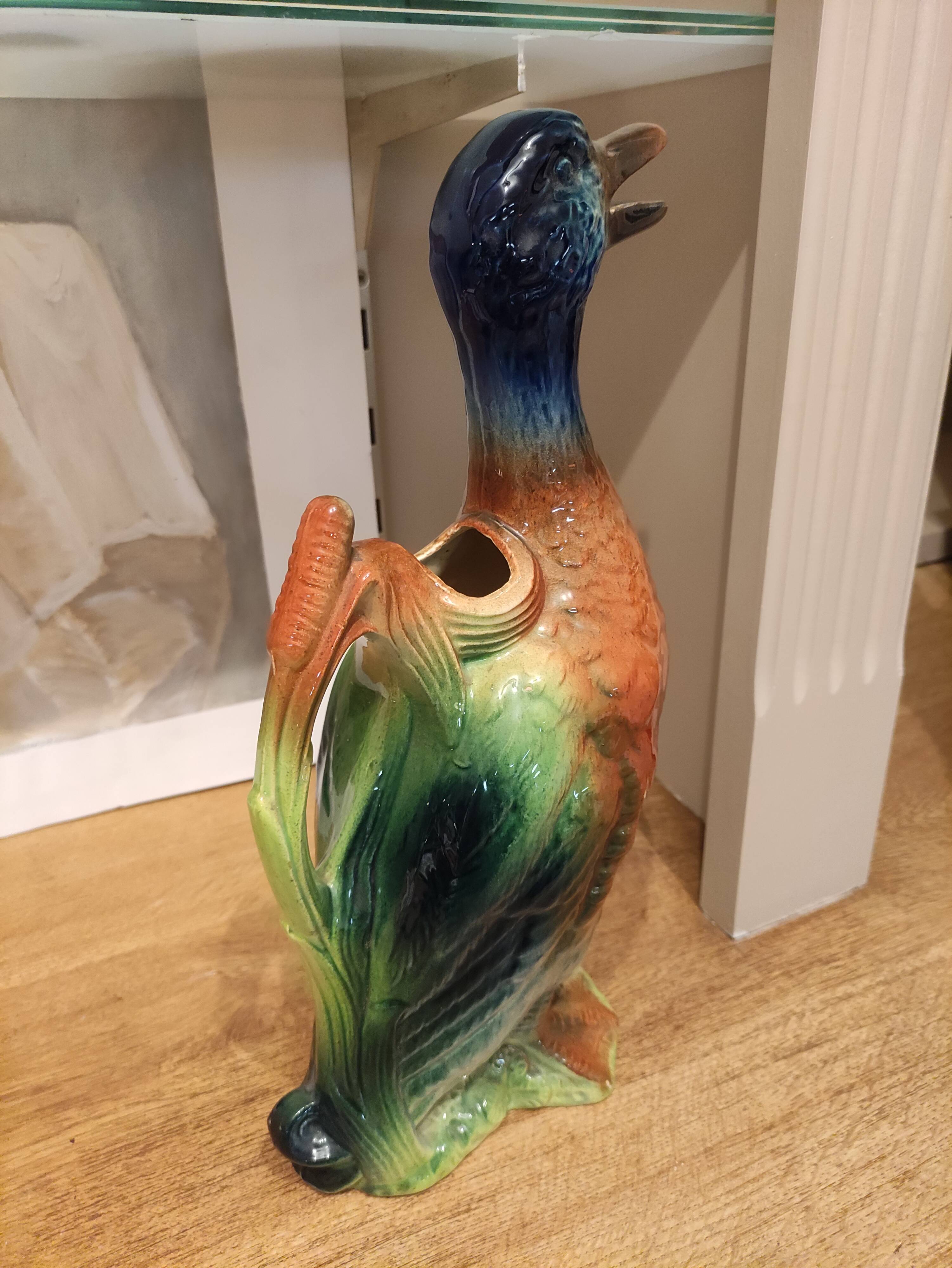 Duck pitcher in slip signed St Clément