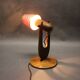 Mid-century adjustable wooden table lamp with checked shade, Czechoslovakia