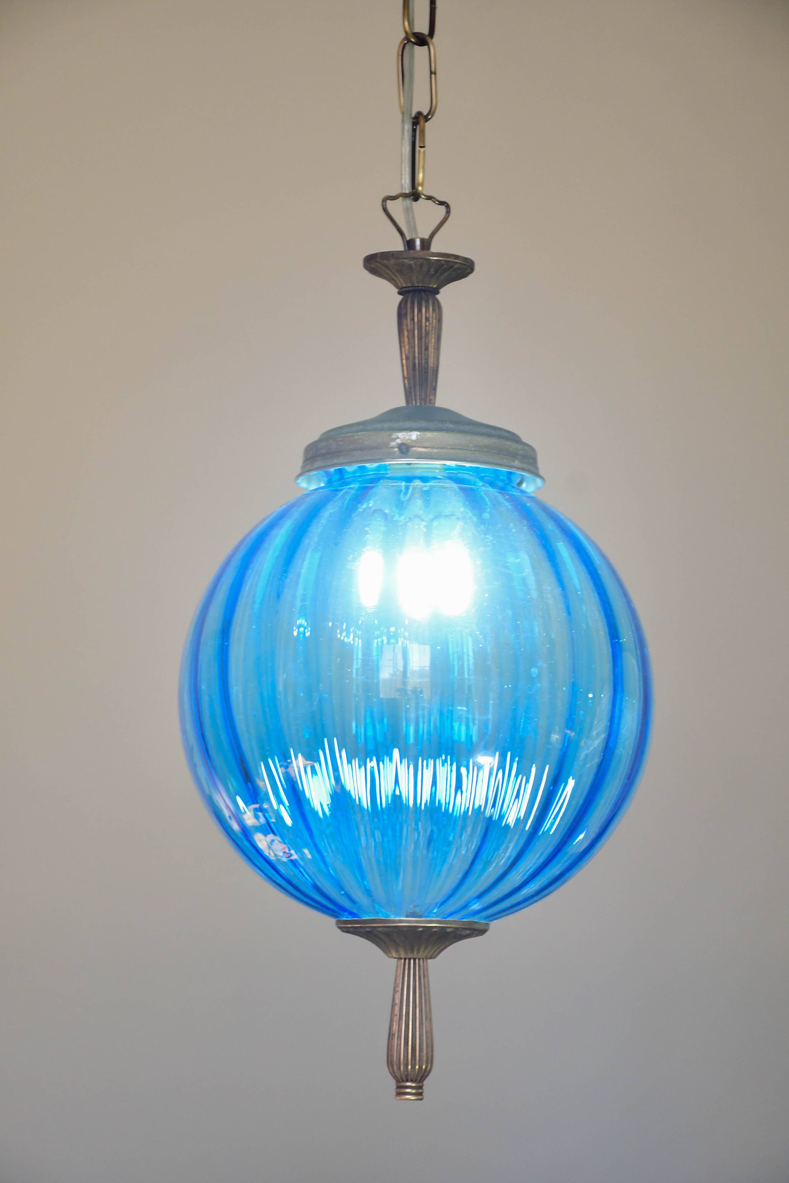 Charming vintage Murano blue glass pendant light, 1960