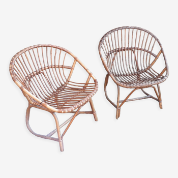 Pairs of rattan armchairs 50s vintage