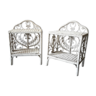 Pair of peacock bedside tables in white