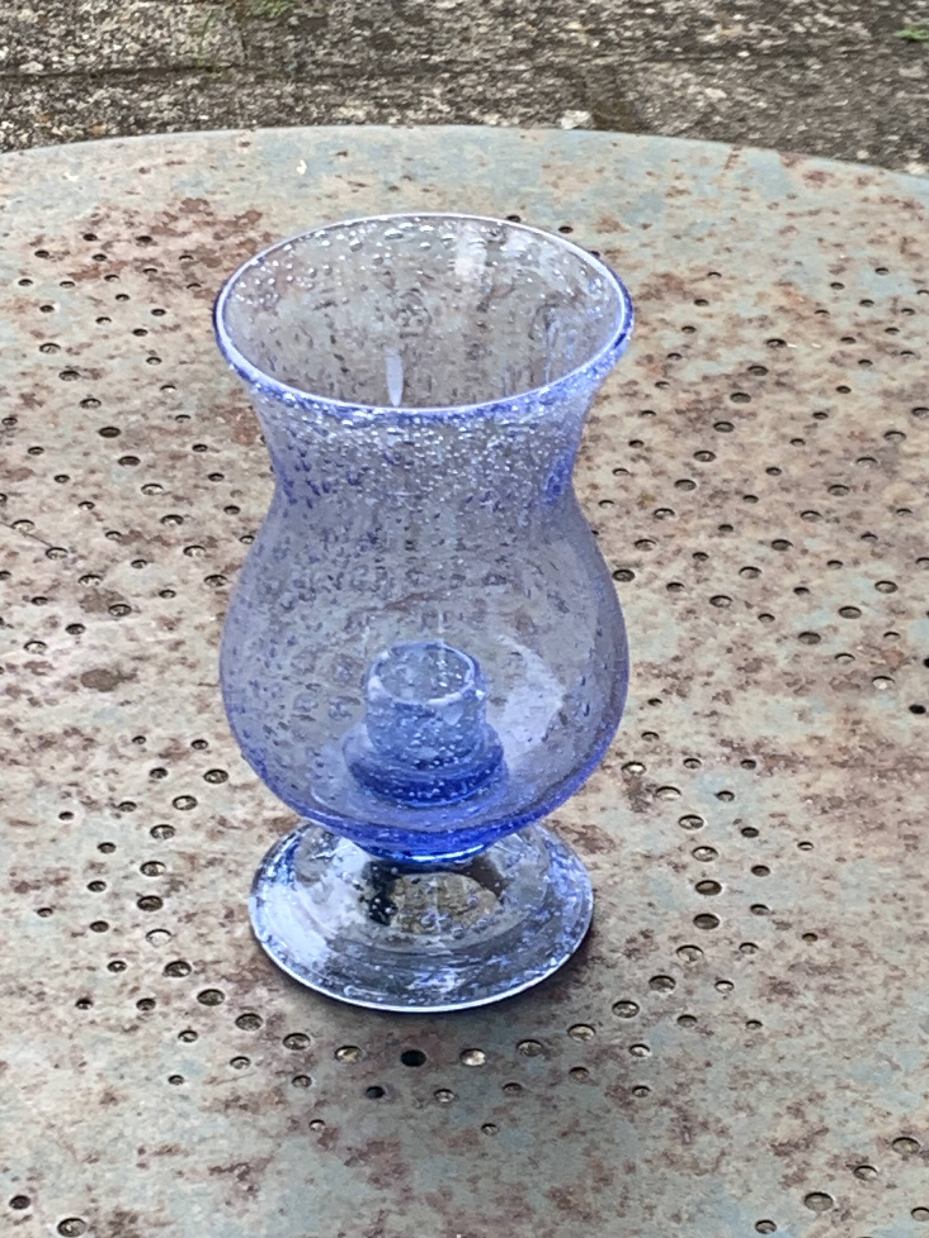 Tealight holder, lavender blue blown glass candle holder from biot glassworks,