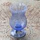 Tealight holder, lavender blue blown glass candle holder from biot glassworks,