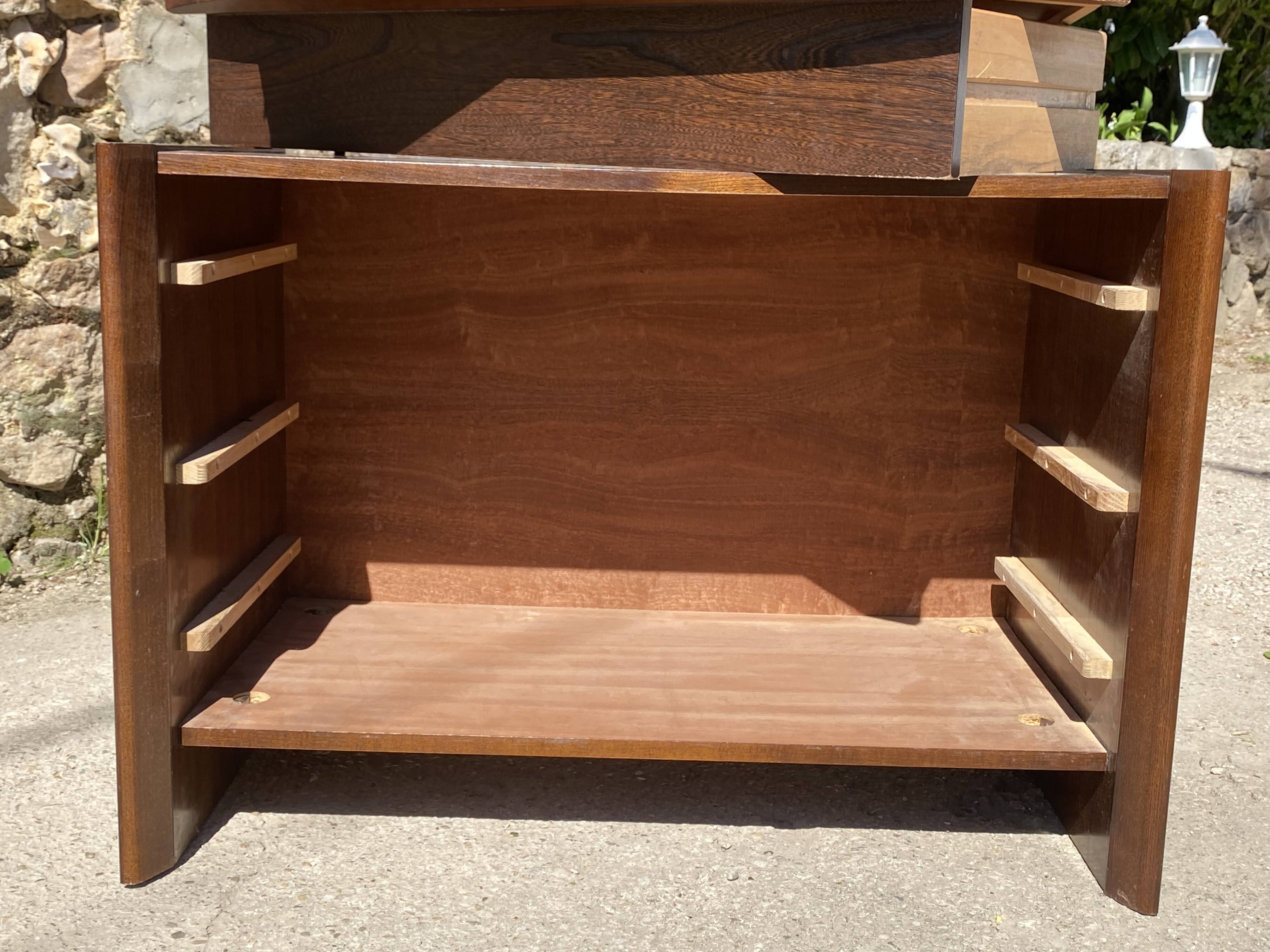 Vintage 1970s solid elm wood commode with 3 drawers.