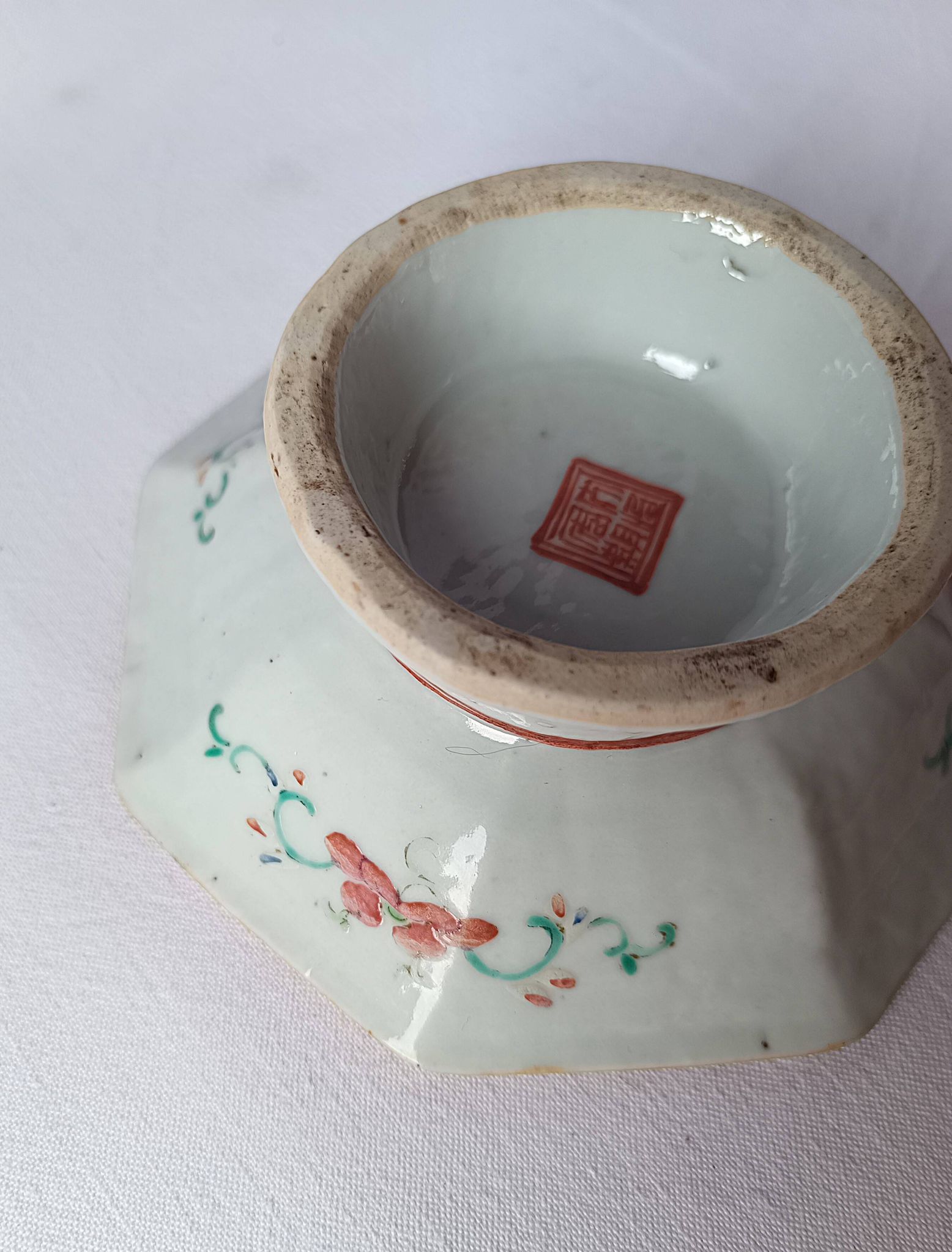 octagonal porcelain cup from China with Taoist Ying Yang decoration - c. 1900