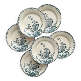 6 assiettes plates en terre de fer «Rose trémière» Gien