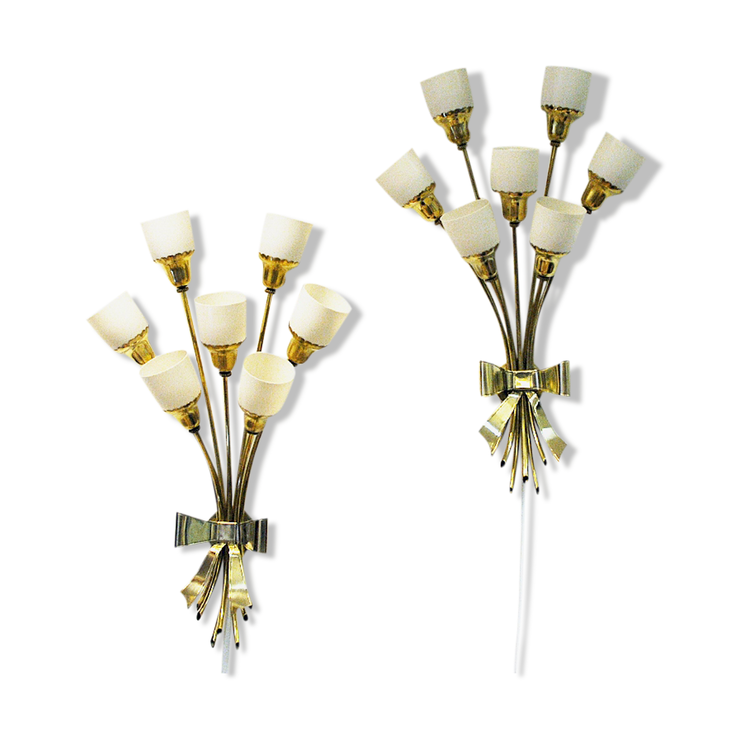 Vintage bouquet modern design brass wall lamp pair from the 1940s