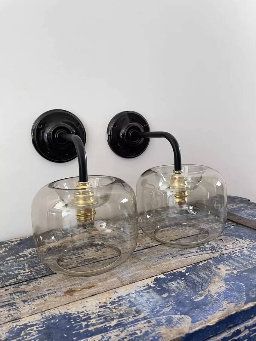 Pair of vintage smoked glass wall lights
