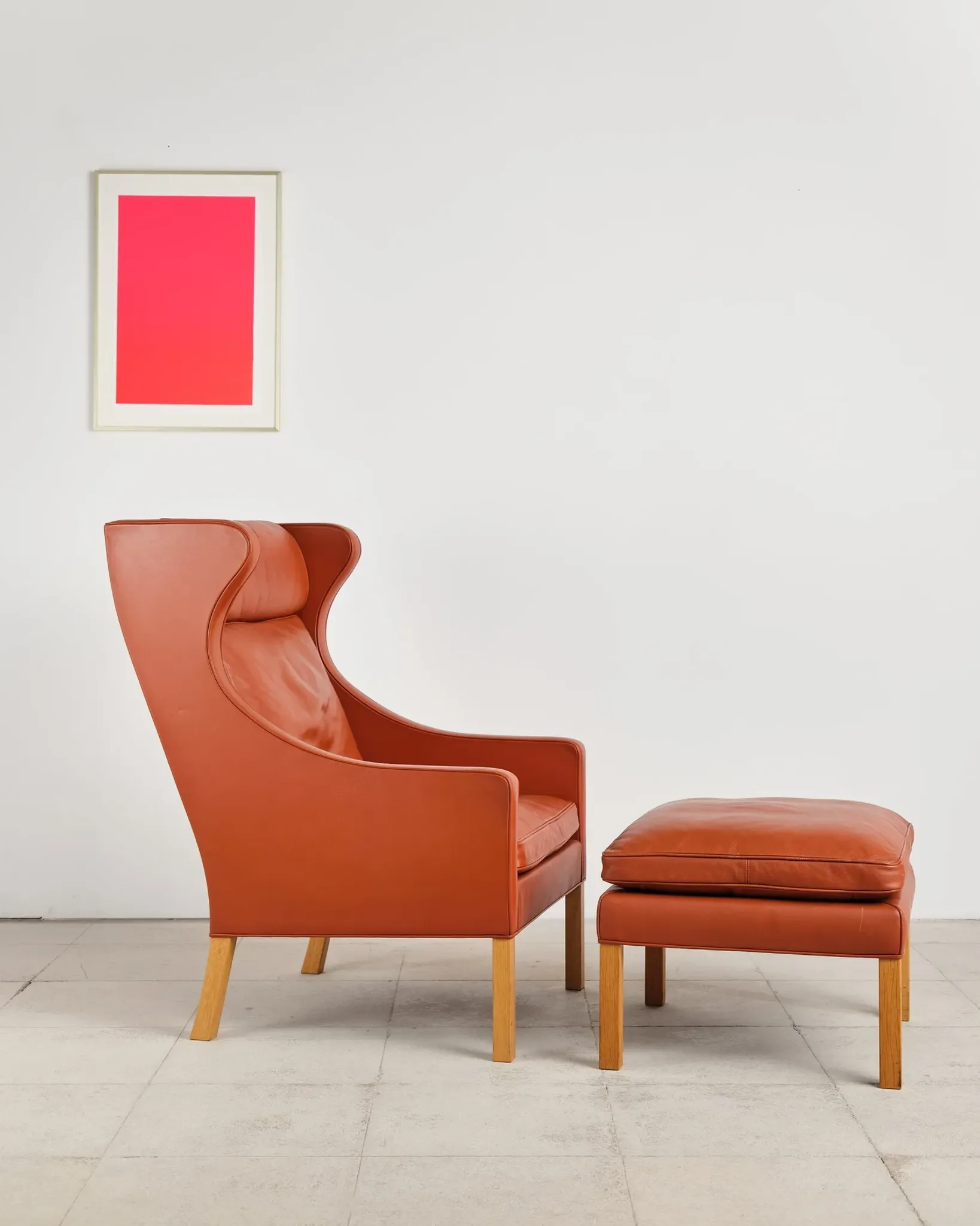 Armchair 2204 and leather pouf by Børge Mogensen, Denmark, 1960s.