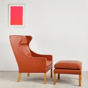 Armchair 2204 and leather pouf by Børge Mogensen, Denmark, 1960s.