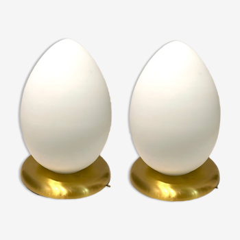 Opaline glass egg table lamps, set of 2