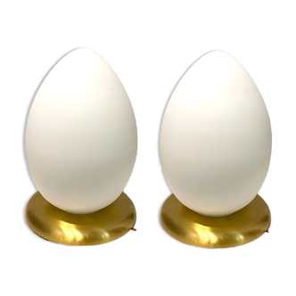 Opaline glass egg table lamps, set of 2