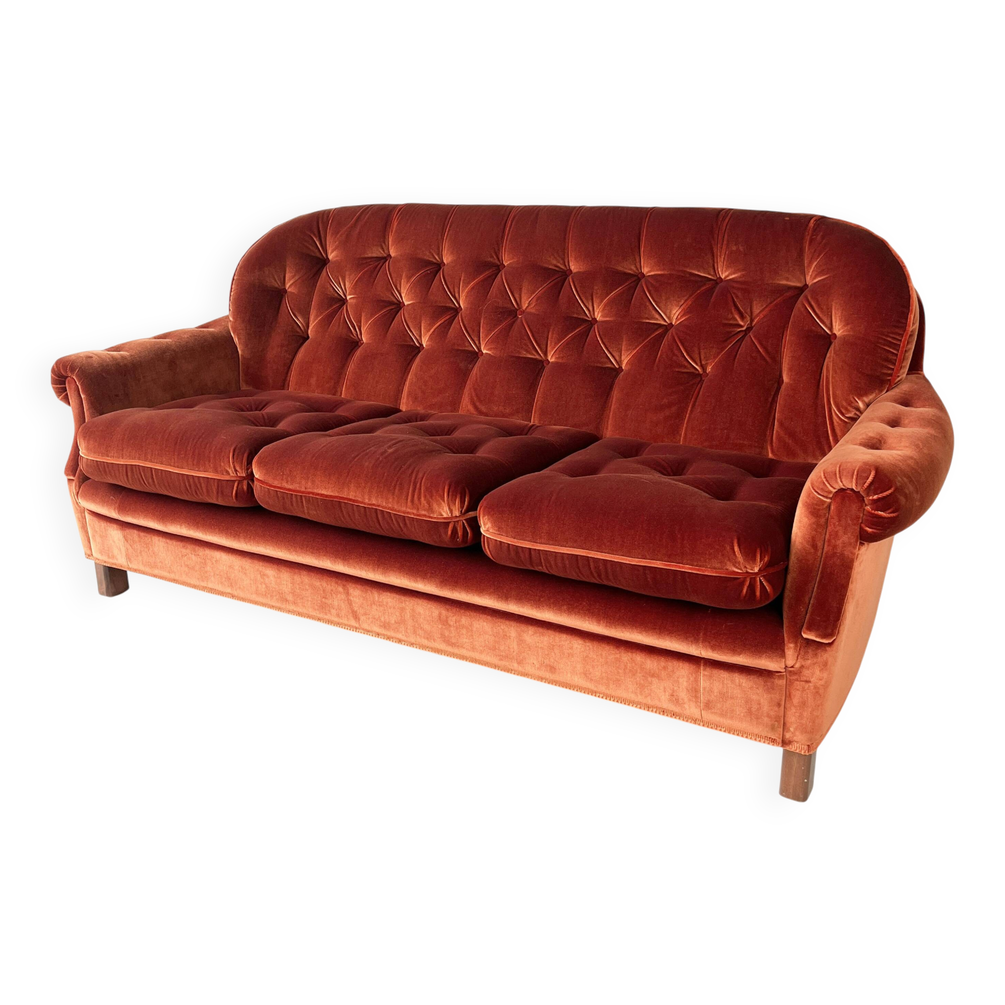 Rust Orange Velvet Couch