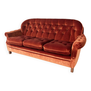 Canapé en velours orange - rouille