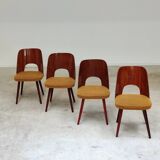 Set of 4 TON 515 / 2 chairs by Oswald Haerdtl (Thonet) wood and mustard fabric
