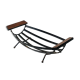 Vintage brutalist fruit basket in wrought iron and teak, 1950