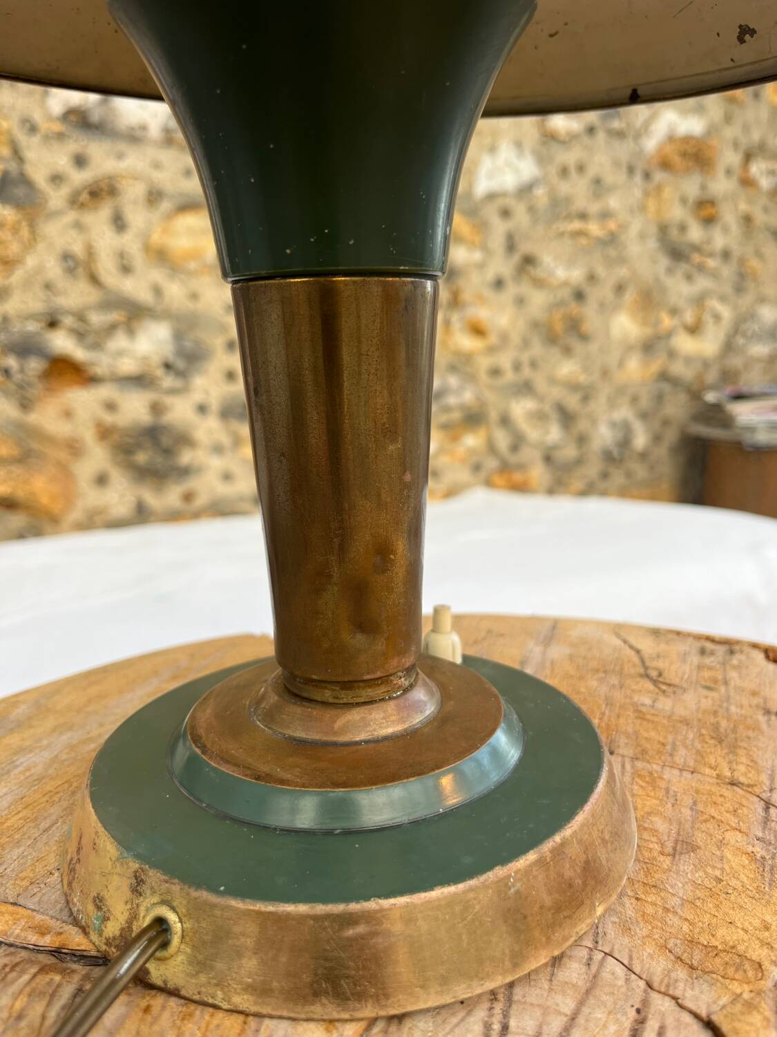 Vintage brass & green metal lamp - mushroom / Art Deco