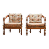 Giorgetti Gallery Collection Wooden Lounge Chairs w. Gobelin Upholstery 70s