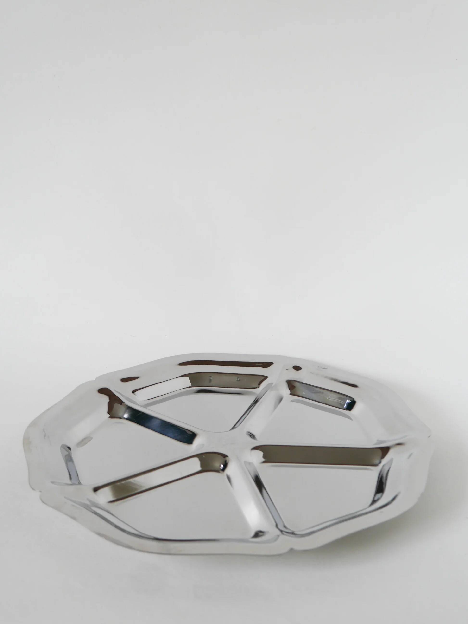 Stainless steel compartment dish, flower shape, 1970 - 33 cm