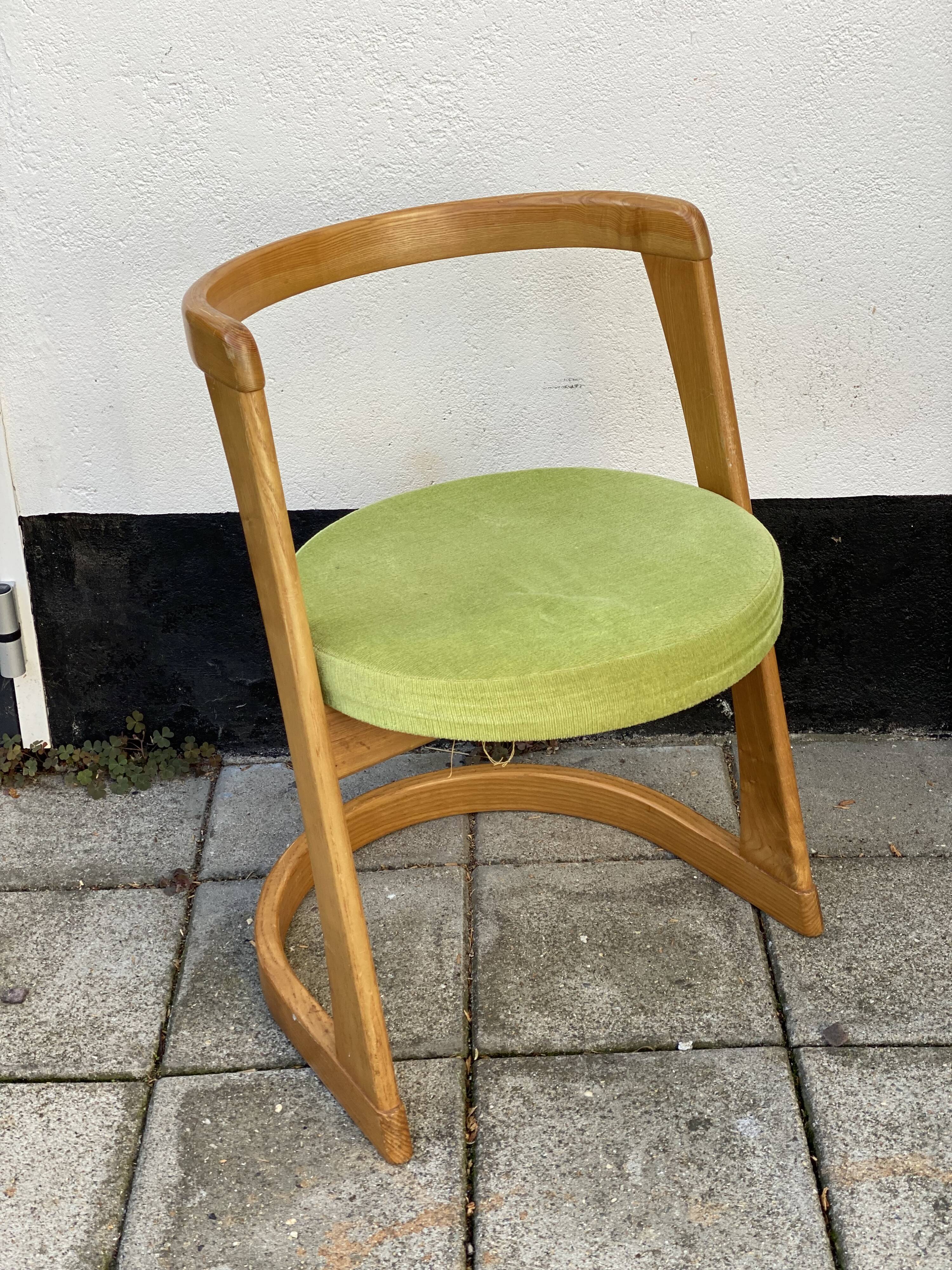 Mid century pine half circle chair