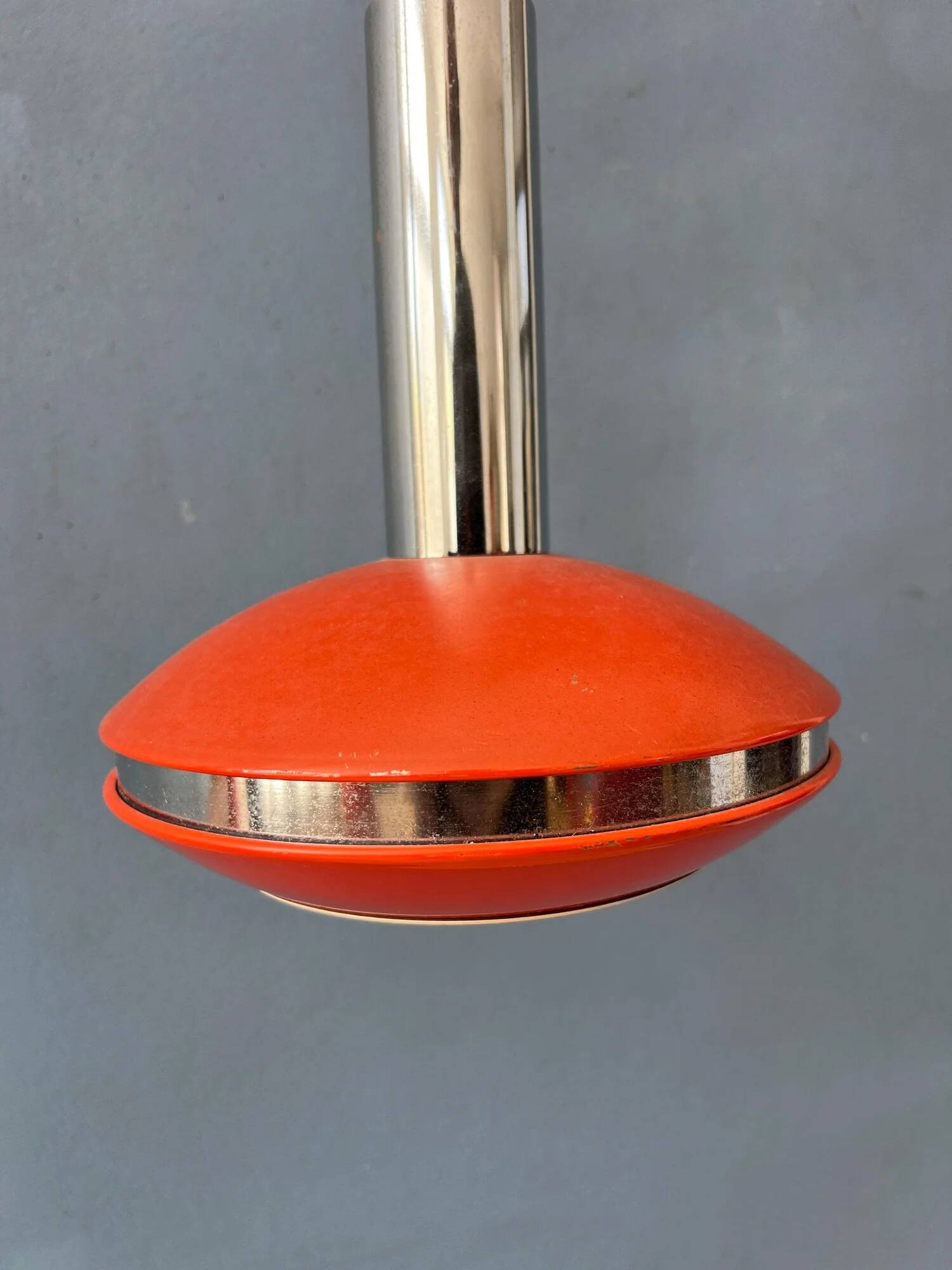 Small red and chrome space age pendant lamp