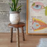 Ancien tabouret de ferme, campagne en bois tripode   - vintage